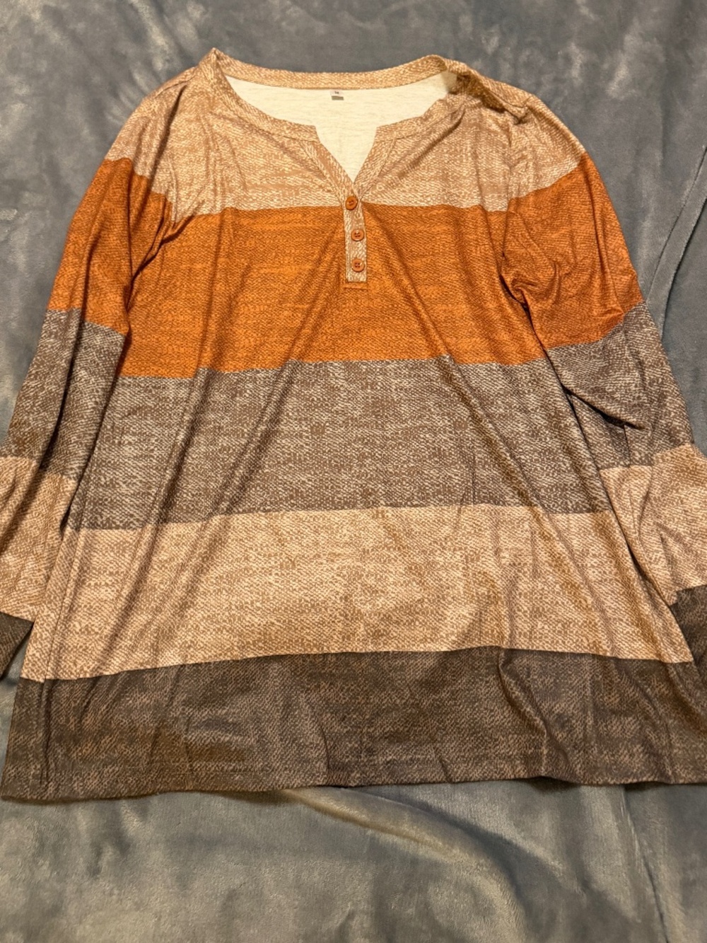 Women's Medium Color-Block Henley Long Sleeve Top Brown Rust Tan